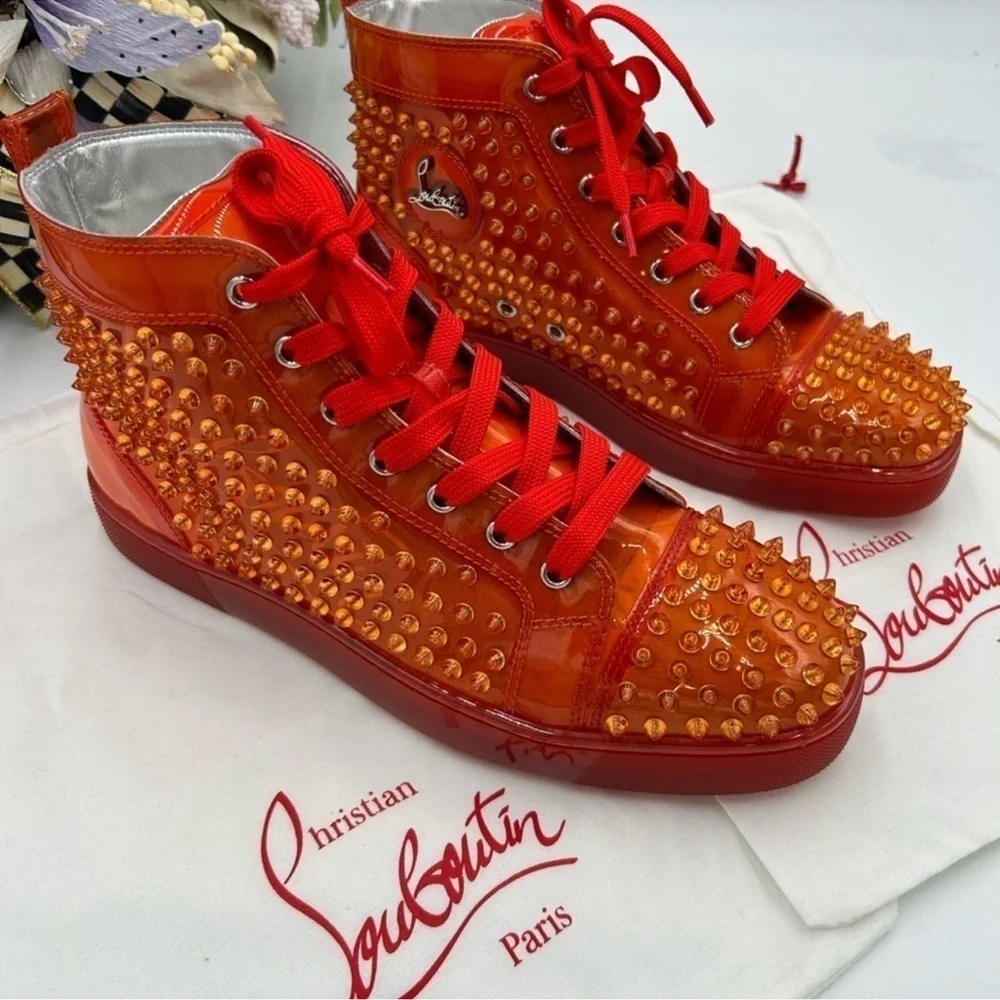 Men’s Christian Louboutin spike accent high top sneakers size 42 made in…